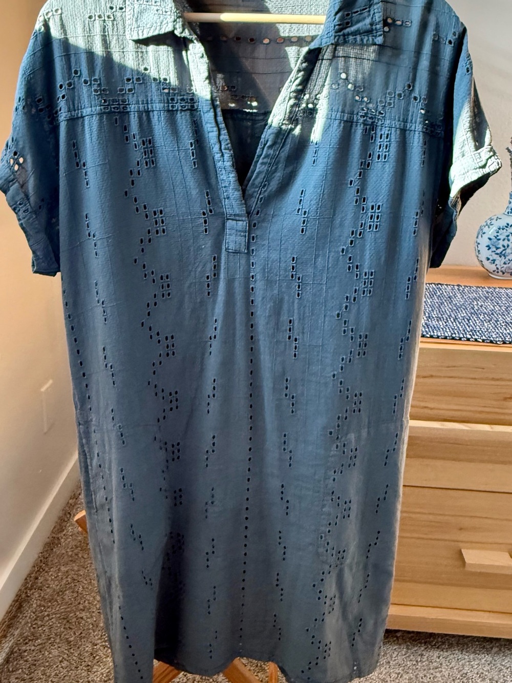 Prana Women's Eyelet Popover Dress - Gray-Blue